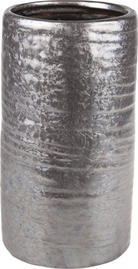 Cosy @ Home Cilinder vaas keramiek zilver grijs 12 x 22 cm Keramieken vazen