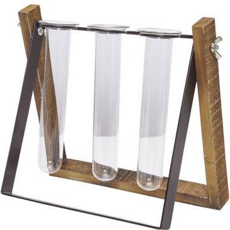 Cosy @ Home Houder 3x Glass Tube Natuur 20 5x4xh19cm Rechthoek Hout