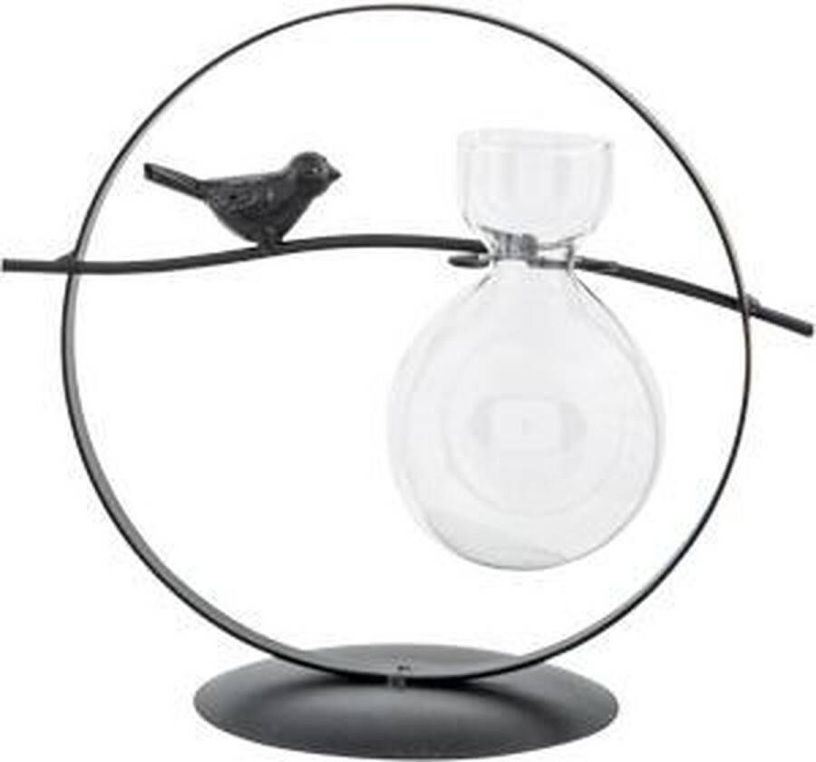 Cosy @ Home Houder Bird 1x Glass Vase Zwart 19 5x10 5xh17 5cm Rond Metaal-glas