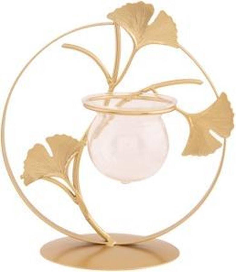 Cosy @ Home Houder Gingko 1x Glass Vase Goud 17 5x11 5xh19 5cm Rond