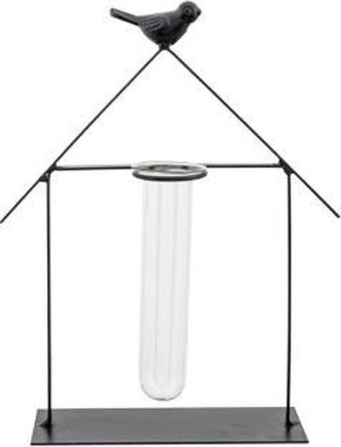Cosy @ Home Houder House 1x Glass Tube Zwart 16 5x7xh23cm Langwerpig Metaal-glas