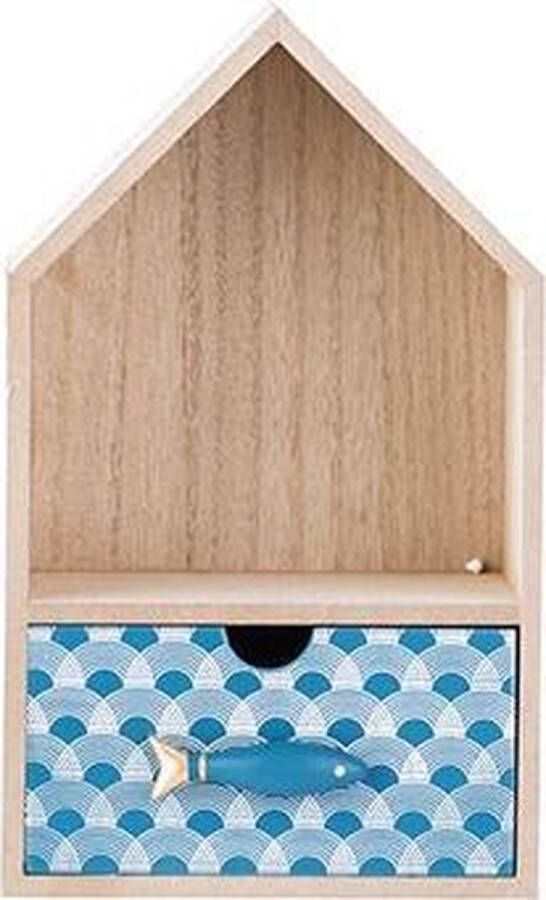 Cosy @ Home Houten Kastje Fish Blue Natuur 15x11x(H)25cm