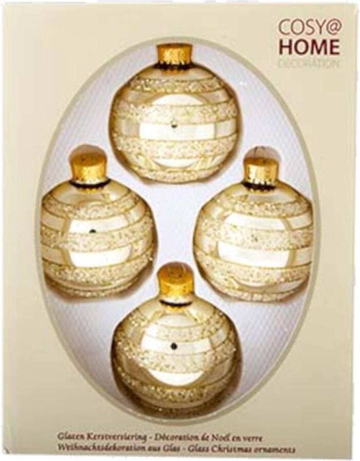 Cosy @ Home Kerstbal Glas Lichtgoud Glitter D7cm set 4