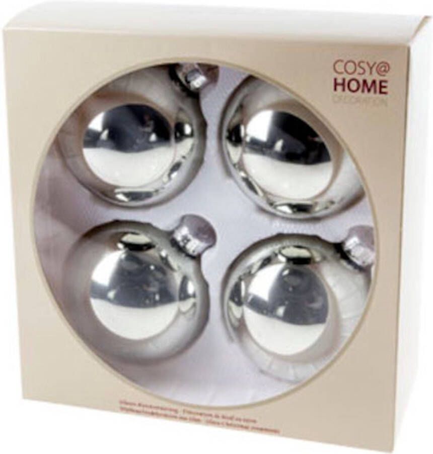 Cosy @ Home Kerstbal Glas Zilver Glanzend D10cm set 4
