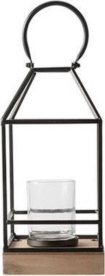 Cosy @ Home Lantaarn Hout Metaal- Glas Zwart 15x15x(H)32cm