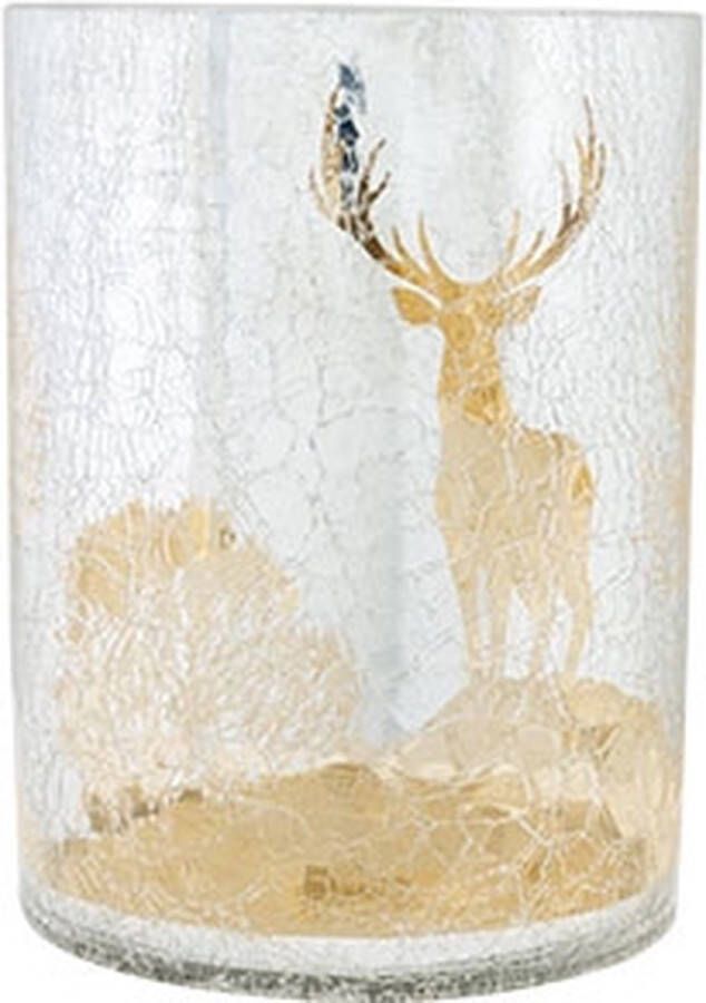 Cosy @ Home Theelichthouder Cracle Deer Zilver 15x15xh20cm Rond Glas