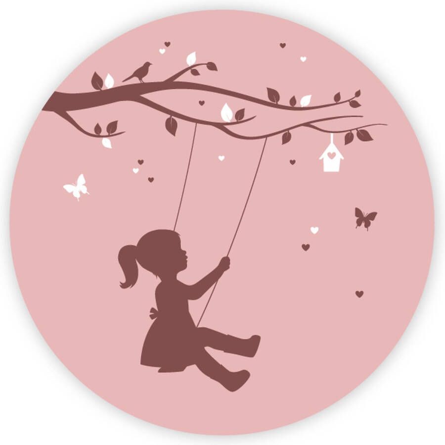 Coszy Muursticker -muurcirkel kinderkamer meisjes silhouet schommel 60 cm wanddecoratie ronde schilderijen wallcircle