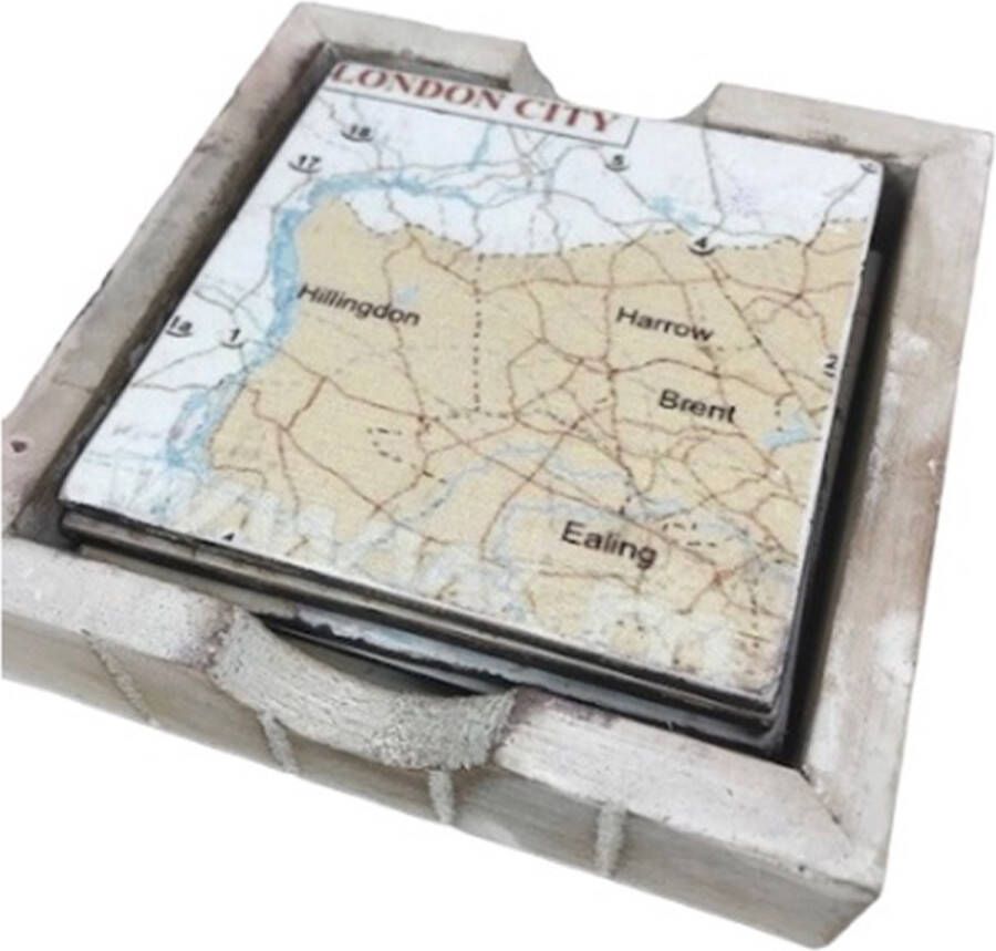 Cot Onderzetter 10x10 cm Londen set 6 st + houder