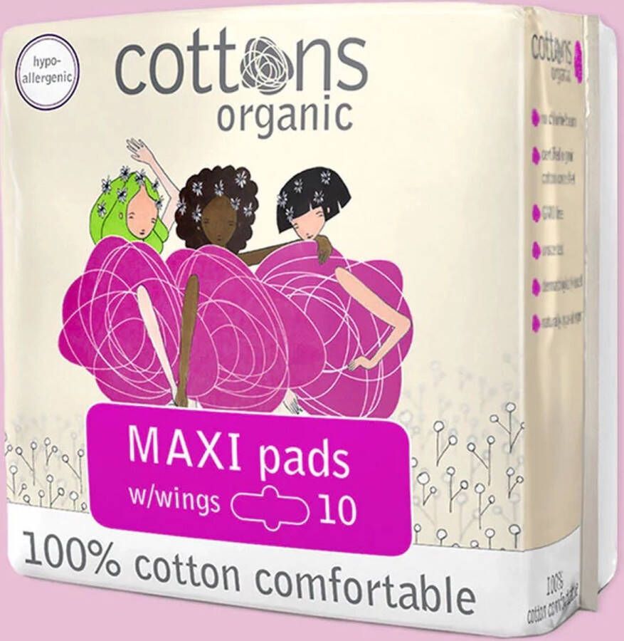 Cottons Biologisch Maandverband Met Vleugels Maxi 10 Stuks