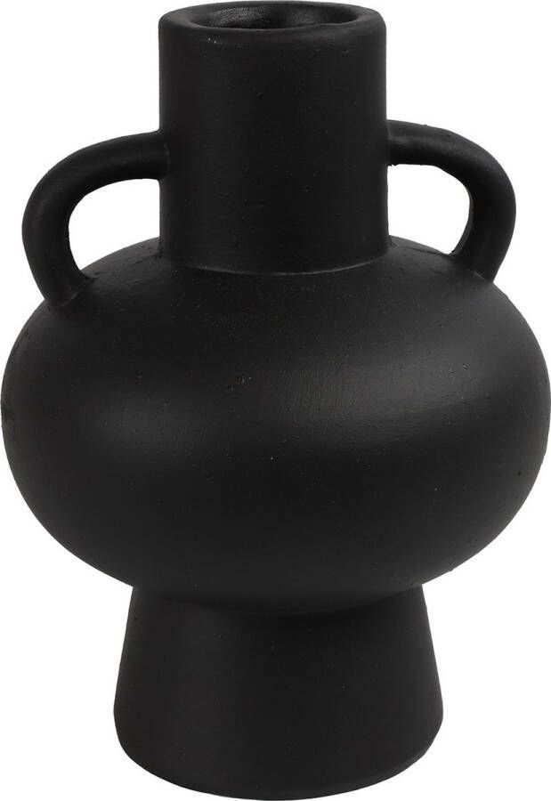 Countryfield Decoratie Amphora kruik of vaas zwart terracotta D13 x H18 cm smalle opening Vazen