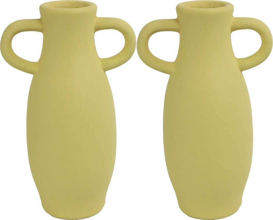 Countryfield Amphora vaas 2x stuks geel terracotta D12 x H20 cm Vazen