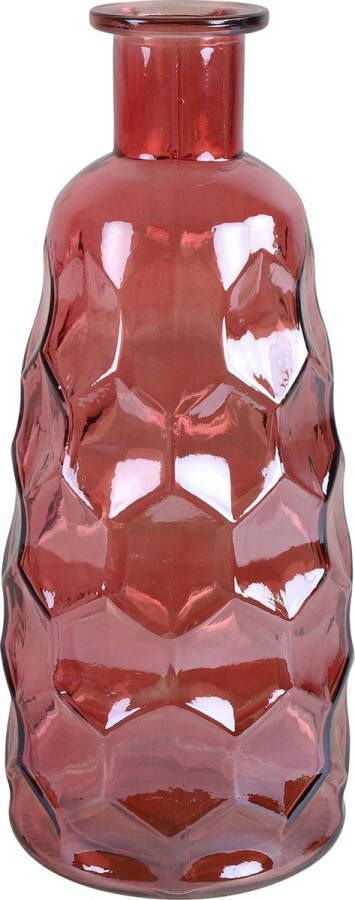 Countryfield Art Deco bloemenvaas donkerroze transparant glas fles vorm D12 x H30 cm