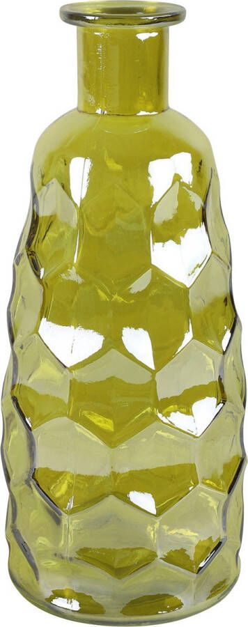 Countryfield Art Deco bloemenvaas geel transparant glas fles vorm D12 x H30 cm