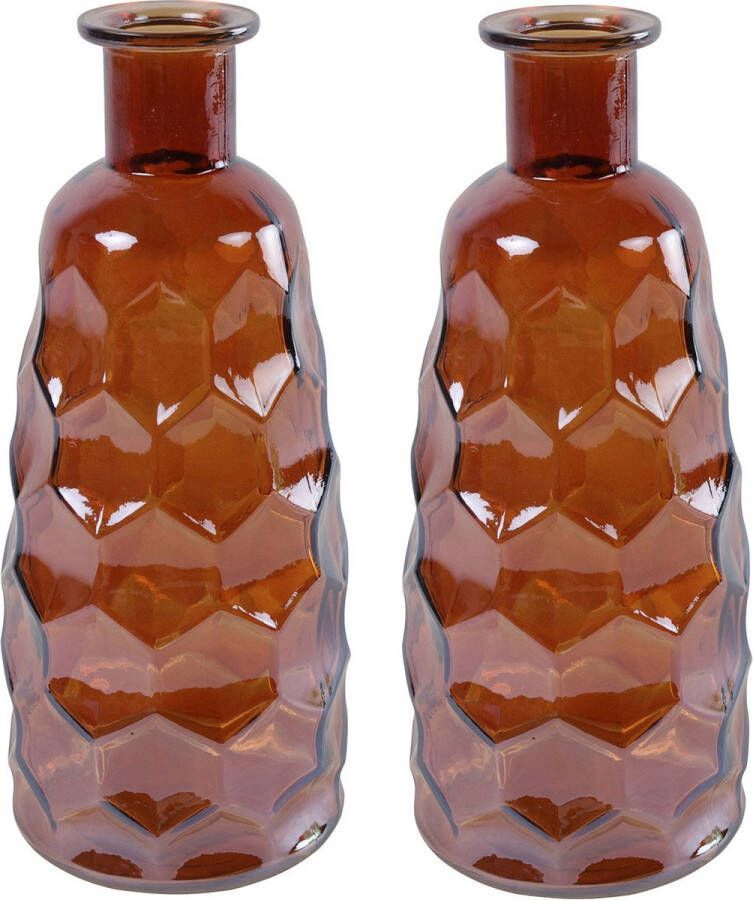 Countryfield Art Deco vaas 2x cognac bruin transparant glas D12 x H30 cm Vazen