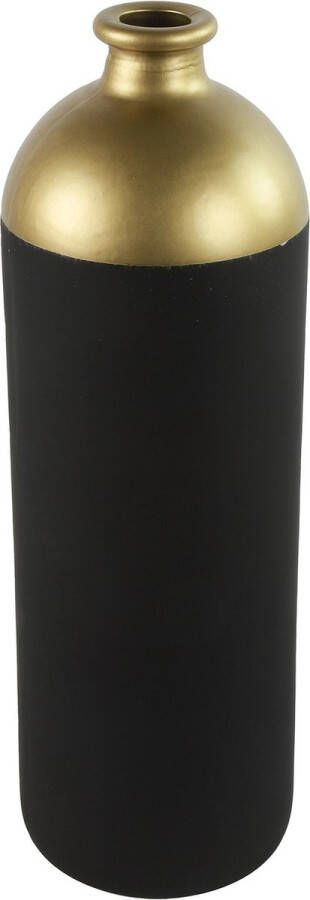 Countryfield Bloemen of deco vaas zwart goud glas luxe fles vorm D13 x H41 cm