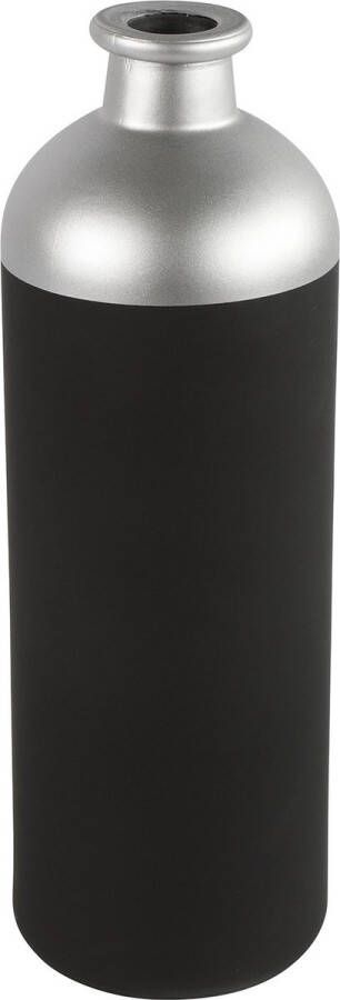 Countryfield Bloemen of deco vaas zwart zilver glas luxe fles vorm D11 x H33 cm