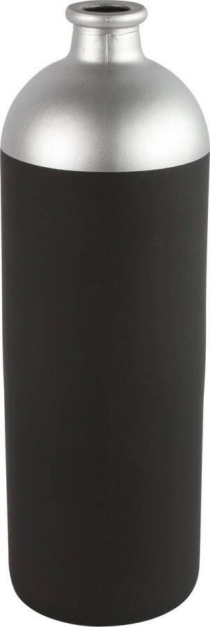 Countryfield Bloemen of deco vaas zwart zilver glas luxe fles vorm D13 x H41 cm