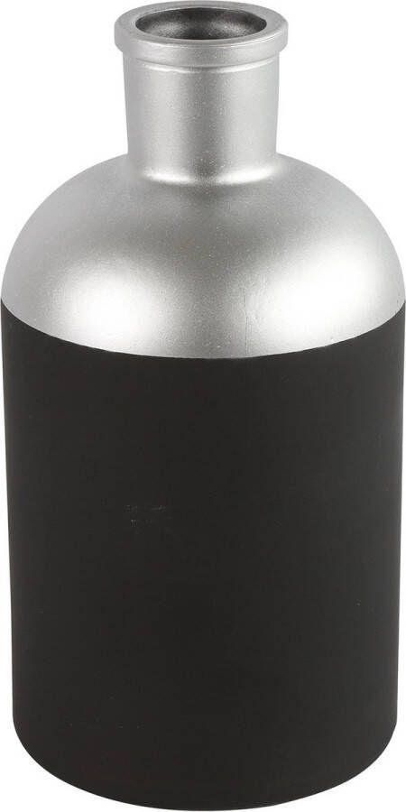 Countryfield Bloemen of deco vaas zwart zilver glas luxe fles vorm D14 x H26 cm