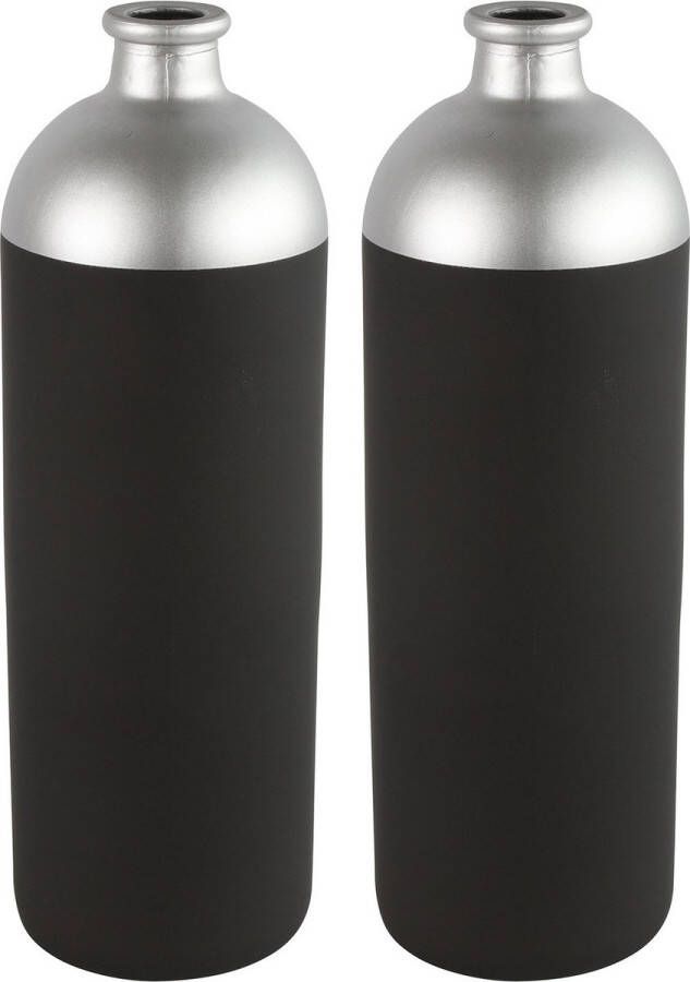 Countryfield Bloemen Deco vaas 2x zwart zilver glas 13 x 41 cm Vazen