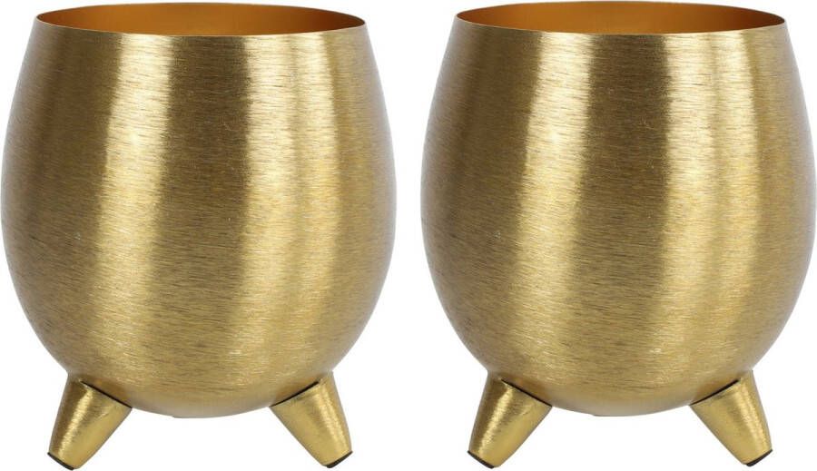Countryfield Bloemen plantenpot Vegas 2x metaal nikkel goud kleurig D13 x H15 cm
