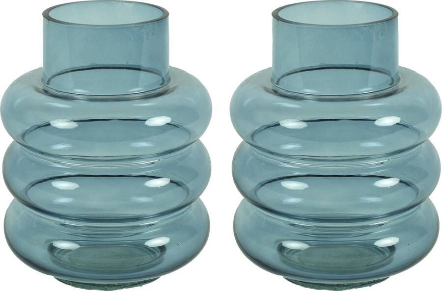Countryfield Bloemenvaas Bubbles 2x blauw transparant glas D17 x H22 cm Vazen