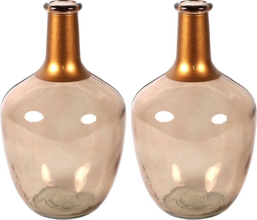 Countryfield Bloemenvaas Firm Big Bottle 2x beige transparant koper glas D15 x H25 cm Vazen