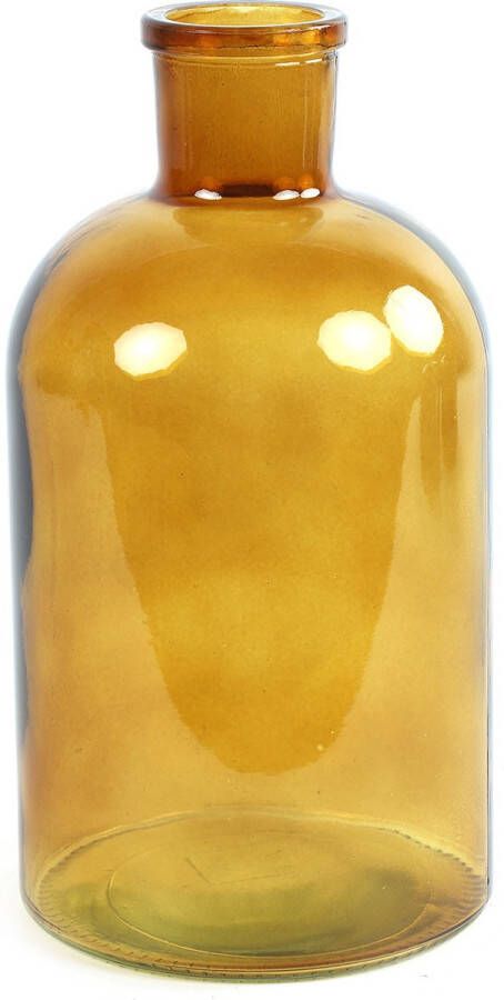 Countryfield Bloemenvaas goudgeel doorzichtig glas apotheker fles D14 x H27 cm