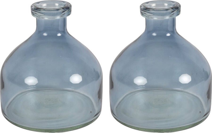 Countryfield Bloemenvaas Low Bottle 2x transparant blauw glas D18 x H20 cm Buikfles Vazen