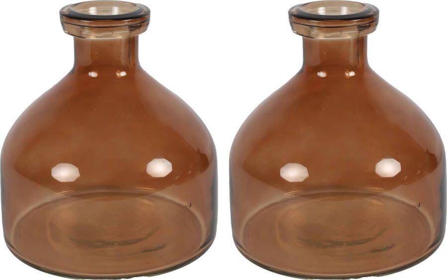 Countryfield Bloemenvaas Low Bottle 2x transparant bruin glas D18 x H20 cm Buikfles Vazen
