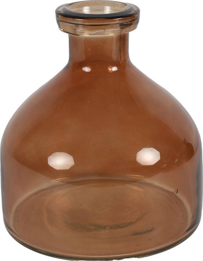 Countryfield Bloemenvaas Low Bottle transparant bruin glas D18 x H20 cm Buikfles Vazen