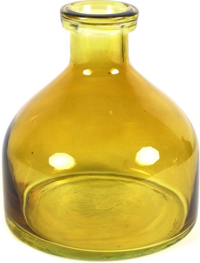 Countryfield Bloemenvaas Low Bottle transparant mosterdgeel glas D18 x H20 cm Buikfles Vazen