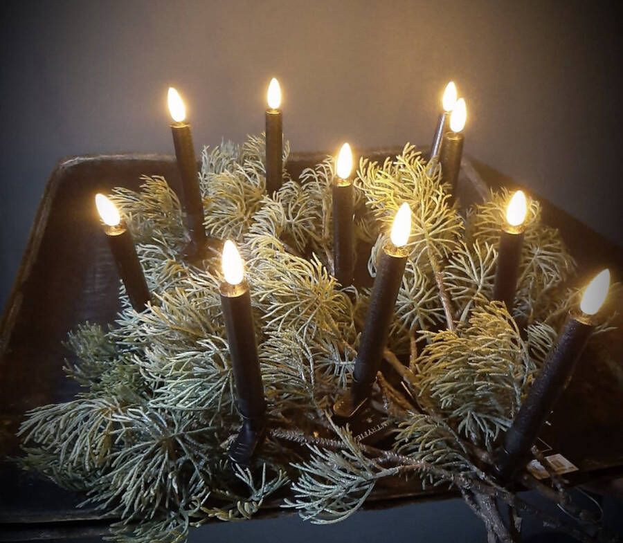 Countryfield Draadloze kerstboomkaarsjes Zwarte kerstboom kaarsjes Verlichting zonder draad Led verlichting Clipkaarsjes 10 stuks zwart -kerstboom -krans