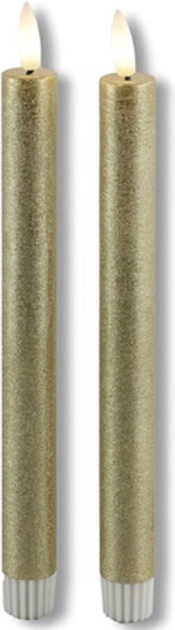Homestylingshop.nl LED kaarsen met bewegende vlam 2x Goud Afstandsbediening Dinerkaars rustiek wax 23 cm LED kaars batterij