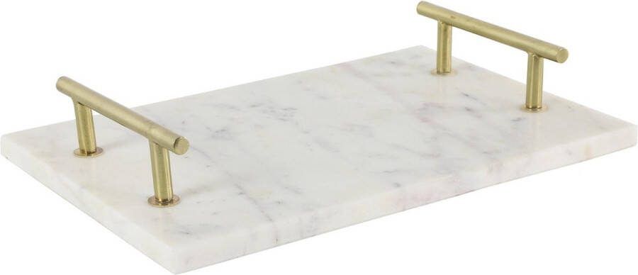 Countryfield Dienblad met gouden handvaten Decoratieve dienbladen Schalen en presenteerbladen Borrelplank Dienbladen rechthoek 20 x 30 cm Marmer Wit Goud