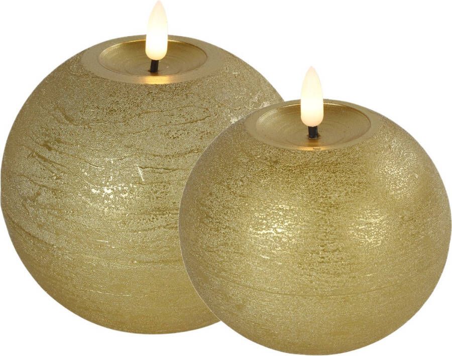 Countryfield LED bolkaarsen kaarsen set van 2x st- goud B10 x H11 cm B12 x H12 5 cm
