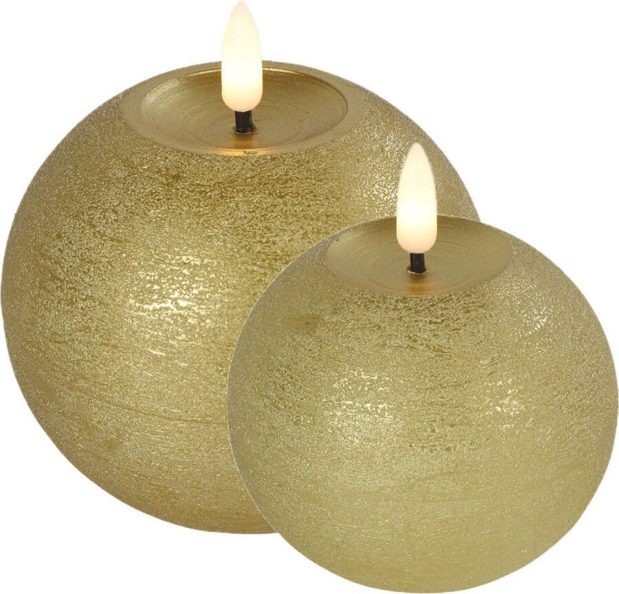 Countryfield LED bolkaarsen kaarsen set van 2x st goud warm wit licht LED kaarsen