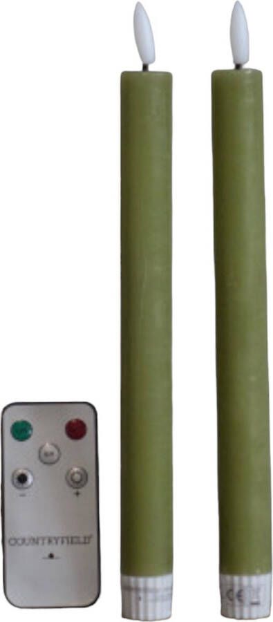 Countryfield LED kaarsen 2x groen Afstandsbediening Dinerkaars rustiek wax 24 cm LED kaars batterij