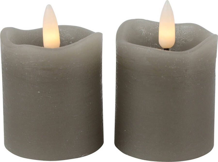 Countryfield LED kaarsen stompkaarsen 2x st grijs D5 x H7 2 cm timer warm wit