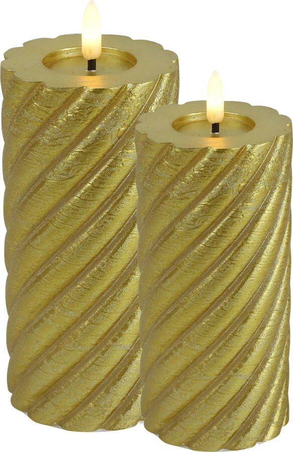 Countryfield LED kaarsen stompkaarsen set 2x st goud H15 en H20 swirl