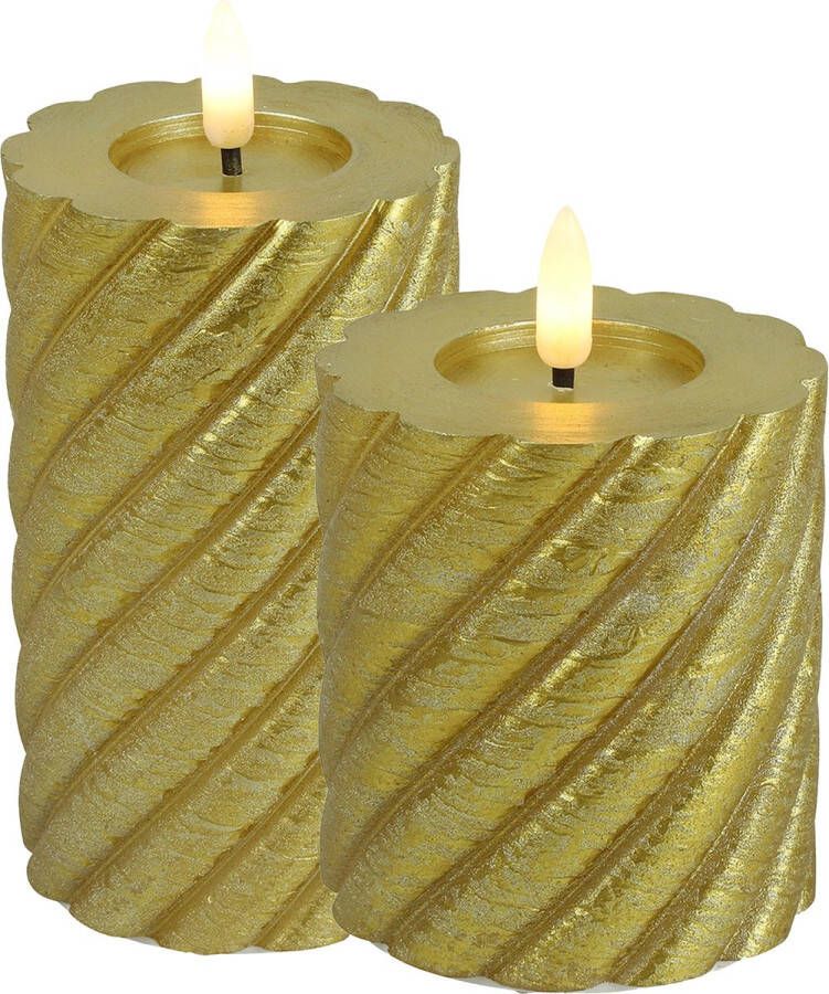 Countryfield LED kaarsen stompkaarsen set 2x st goud H8 en H12 5 swirl