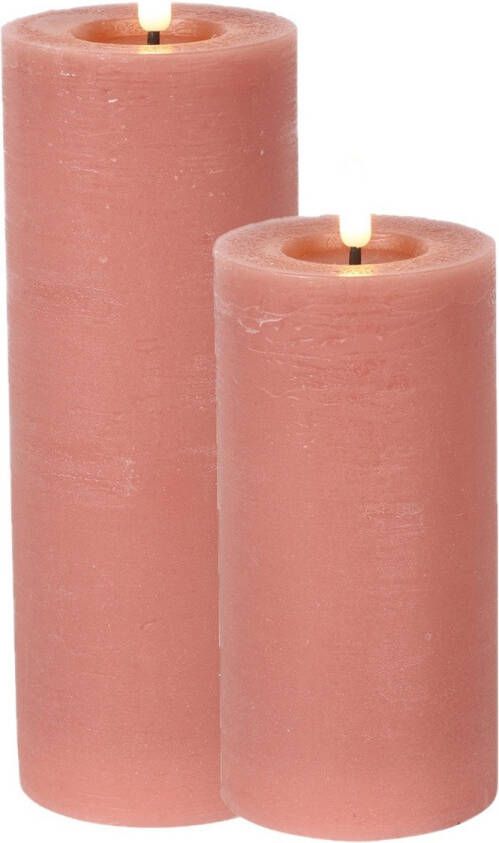 Countryfield LED kaarsen stompkaarsen set 2x st- roze H15 en H20 cm LED kaarsen