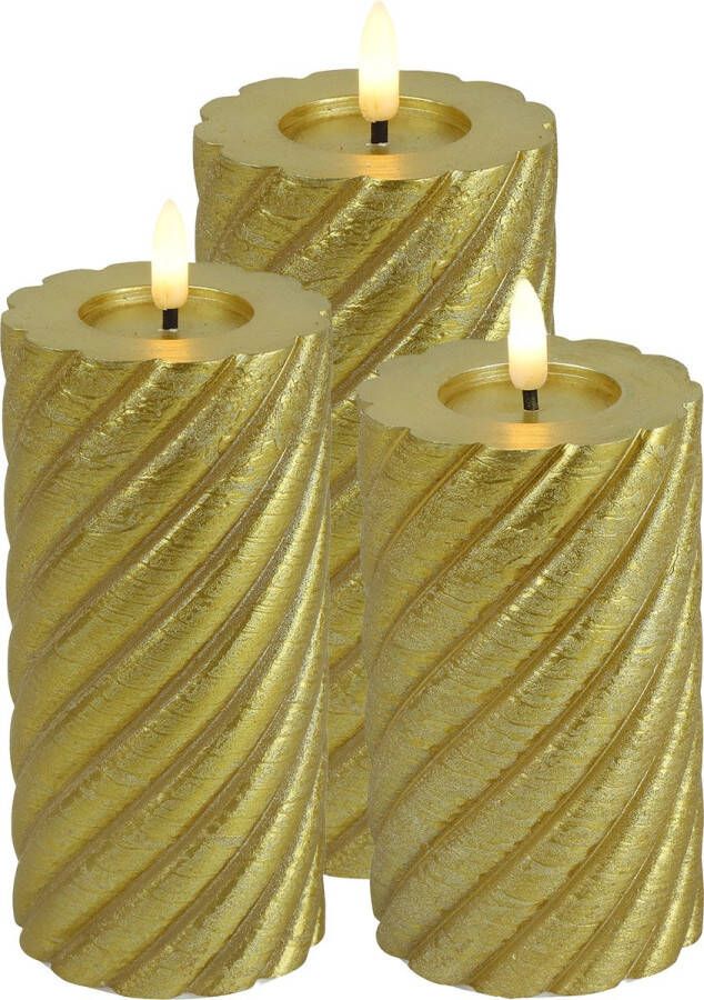 Countryfield LED kaarsen stompkaarsen set 3x st goud H12 5 H15 en H20 swirl