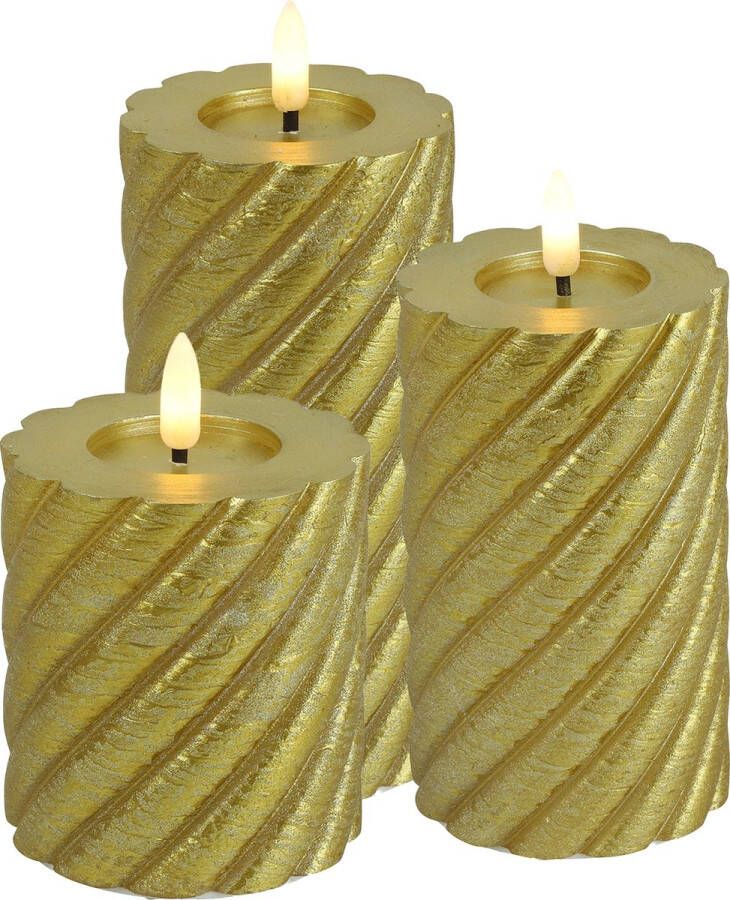 Countryfield LED kaarsen stompkaarsen set 3x st goud H8 H12 5 H15 swirl