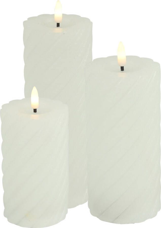 Countryfield LED kaarsen stompkaarsen set 3x wit H8 H12 5 H15 cm swirl LED kaarsen