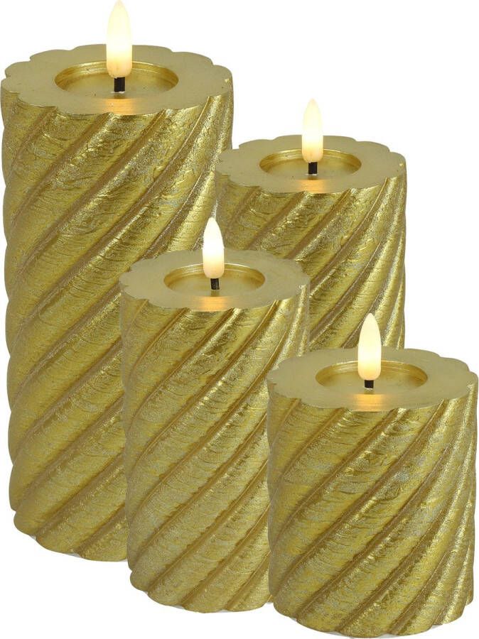 Countryfield LED kaarsen stompkaarsen set 4x st goud H8 H12 5 H15 H20 cm swirl