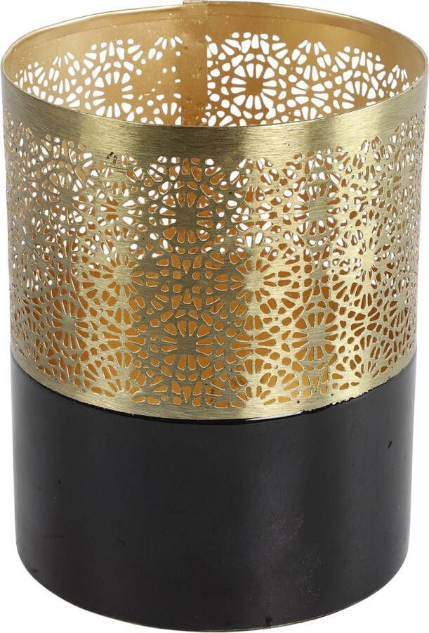 Countryfield Luxe theelichthouder Dubai metaal goud zwart D10 x H12.5 cm