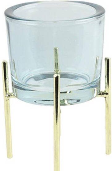 Countryfield Theelichthouder Valery Glas lichtblauw Metaal Goud L9 5xB9 5xH15 cm