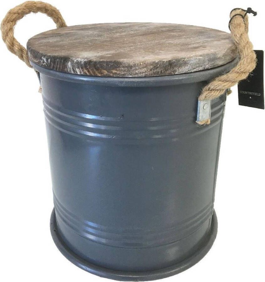 Countryfield Vintage 2-in-1 opbergton met deksel Medium 30 cm Metaal met houten deksel