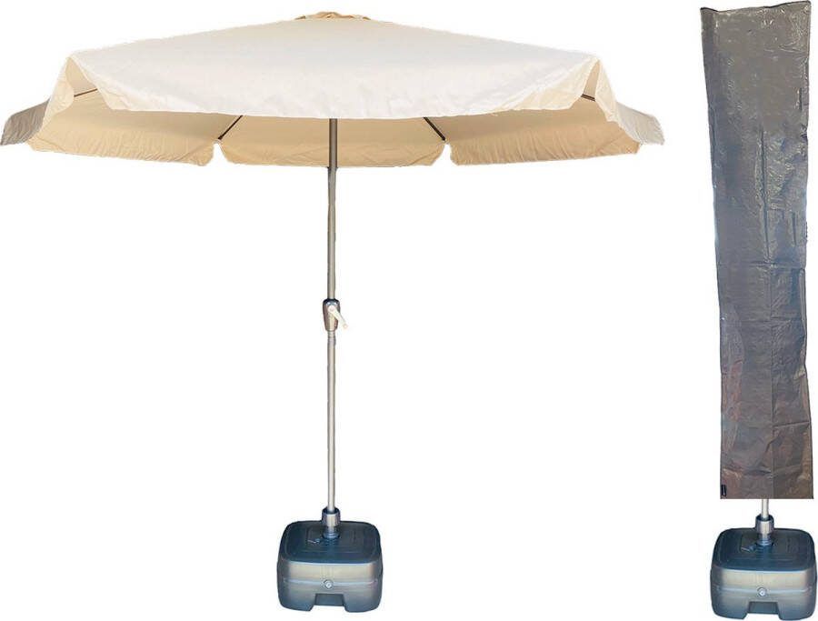CUHOC Parasol Ibiza Beige Ø300cm + Verrijdbare Parasolvoet + Parasolhoes Parasol Combi