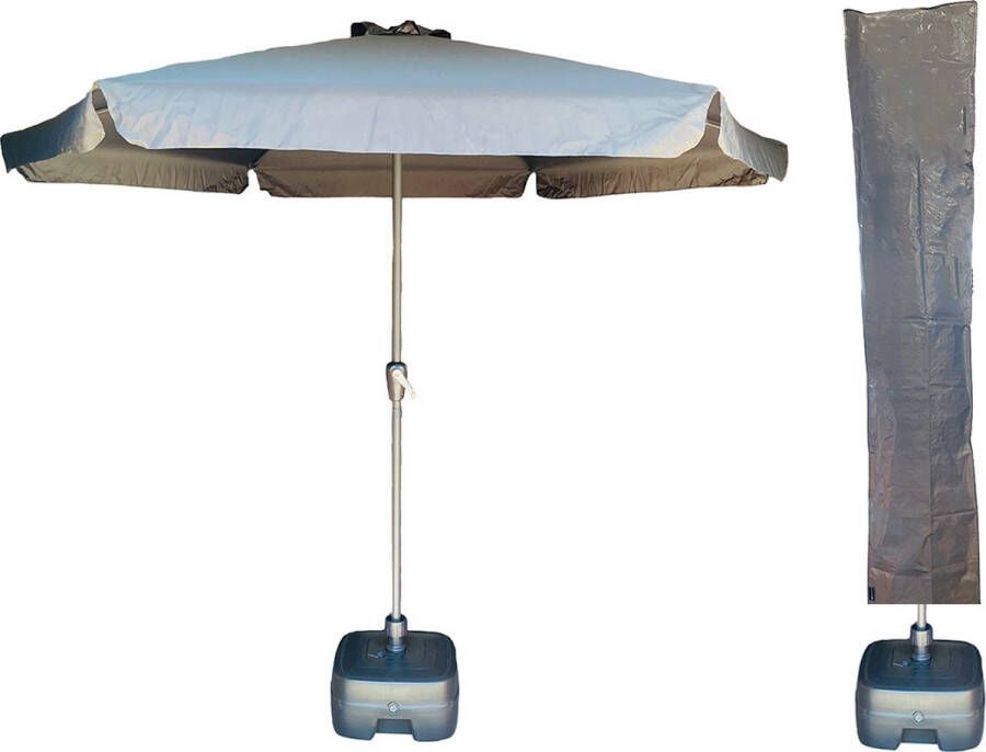 CUHOC Parasol Sunny Grey Ø300cm + Verrijdbare Parasolvoet + Parasolhoes Parasol Combi